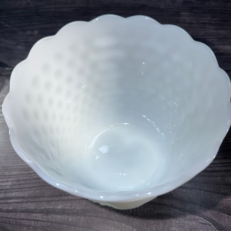 Set of 2 Vintage Fire-King White Milk Glass Hobnail and Ladder Planters - Thumbnail 12