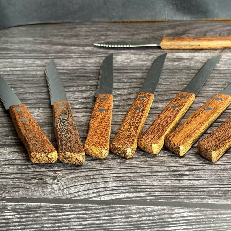 Vintage Set of 9 Stainless Steel Japan Steak Knives and Paring Knife with Wood H - Thumbnail 9