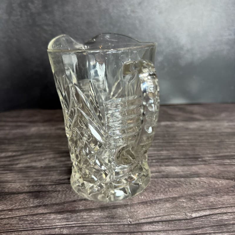 Vintage Anchor Hocking Prescut Clear Pineapple Pattern Glass Creamer Pitcher - Thumbnail 3