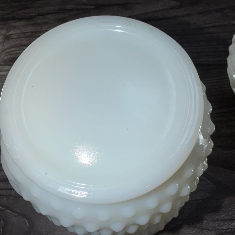 Set of 2 Vintage Fire-King White Milk Glass Hobnail and Ladder Planters - Thumbnail 11