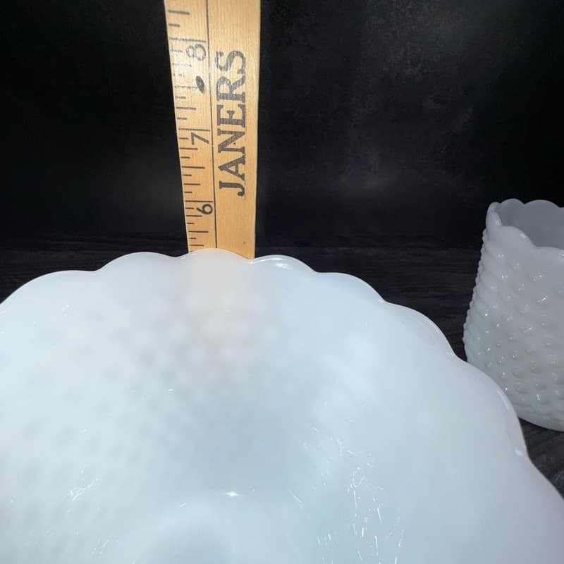 Set of 2 Vintage Fire-King White Milk Glass Hobnail and Ladder Planters - Thumbnail 17