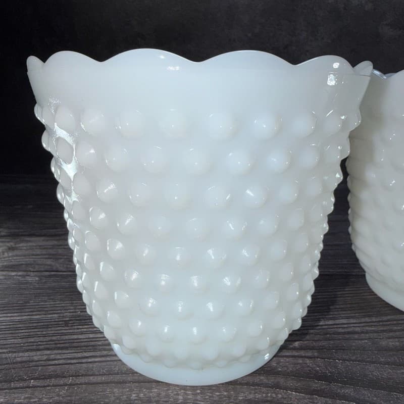 Set of 2 Vintage Fire-King White Milk Glass Hobnail and Ladder Planters - Thumbnail 8