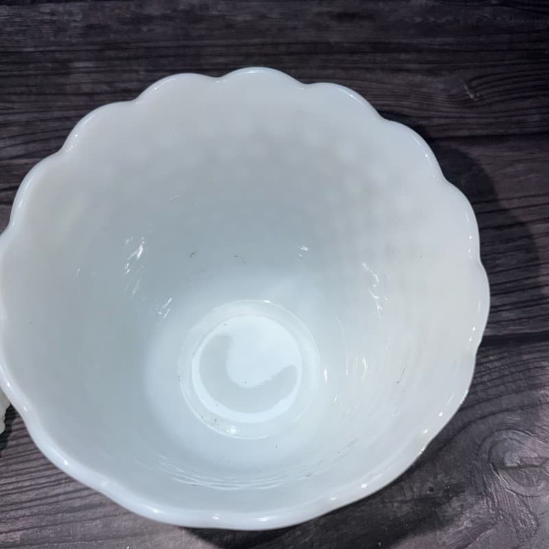 Set of 2 Vintage Fire-King White Milk Glass Hobnail and Ladder Planters - Thumbnail 4