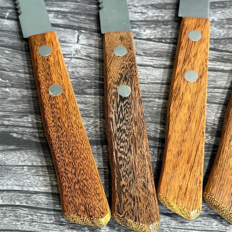 Vintage Set of 9 Stainless Steel Japan Steak Knives and Paring Knife with Wood H - Thumbnail 3