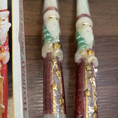 Sculptured Hand Painted Santa Claus 10" Candles Vintage Pair Tapered NOS NIB - Thumbnail 4