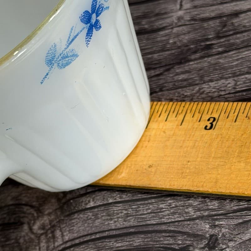 Vintage Termocrisa Mexico Milk Glass Cup Blue Floral Pattern Ribbed 3" - Thumbnail 10