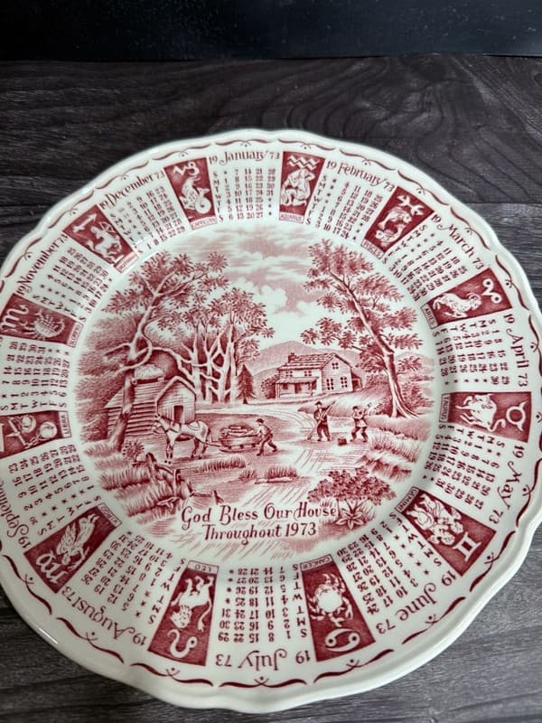 Alfred Meakin 1973 Calendar Plate Red Transferware Zodiac Staffordshire England - Thumbnail 2