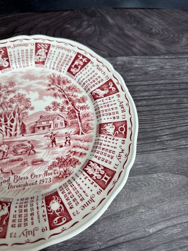 Alfred Meakin 1973 Calendar Plate Red Transferware Zodiac Staffordshire England - Thumbnail 4