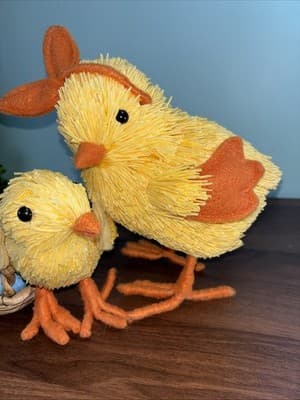 Pair Of 2 Sawgrass Easter Spring Decor Chickens Baby Duck Figurines Basket Egg - Thumbnail 2