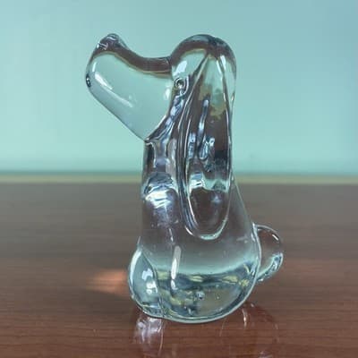 Clear Glass Dog Figurine, Paperweight Bullicante Basset Hound Long Ears & Nose - Thumbnail 7