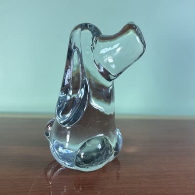 Clear Glass Dog Figurine, Paperweight Bullicante Basset Hound Long Ears & Nose - Thumbnail 2