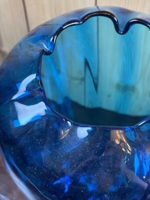 Vintage MCM 13” Hand-Blown Cobalt Blue Large Glass Vase Center Pulled Crimp - Thumbnail 8