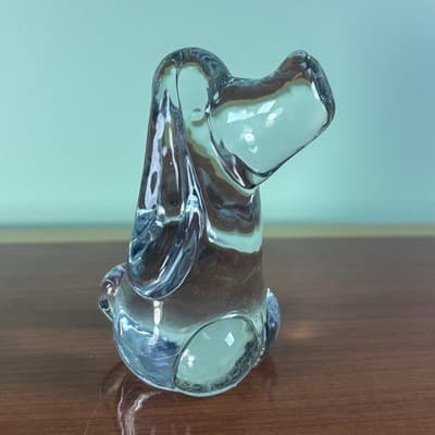 Clear Glass Dog Figurine, Paperweight Bullicante Basset Hound Long Ears & Nose - Thumbnail 3