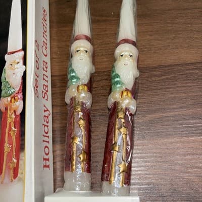 Sculptured Hand Painted Santa Claus 10" Candles Vintage Pair Tapered NOS NIB - Thumbnail 2