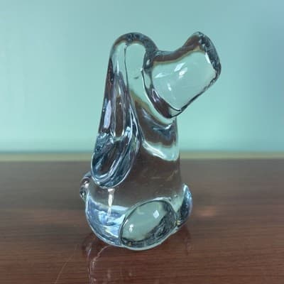 Clear Glass Dog Figurine, Paperweight Bullicante Basset Hound Long Ears & Nose