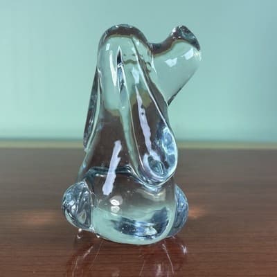 Clear Glass Dog Figurine, Paperweight Bullicante Basset Hound Long Ears & Nose - Thumbnail 4
