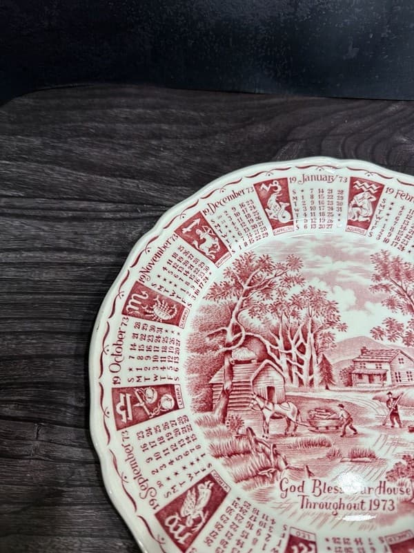 Alfred Meakin 1973 Calendar Plate Red Transferware Zodiac Staffordshire England - Thumbnail 6