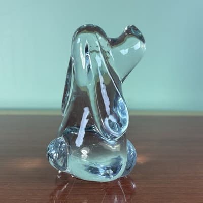 Clear Glass Dog Figurine, Paperweight Bullicante Basset Hound Long Ears & Nose - Thumbnail 5