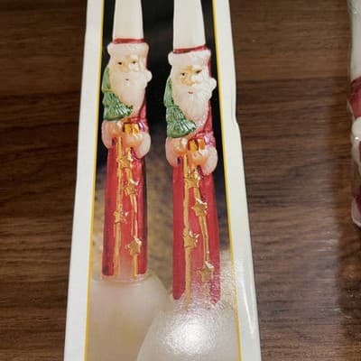 Sculptured Hand Painted Santa Claus 10" Candles Vintage Pair Tapered NOS NIB - Thumbnail 6