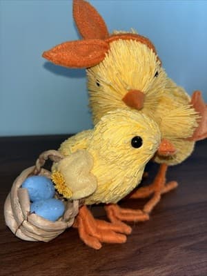 Pair Of 2 Sawgrass Easter Spring Decor Chickens Baby Duck Figurines Basket Egg - Thumbnail 3