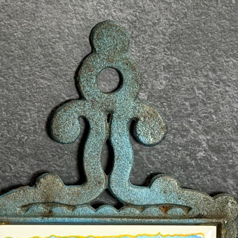 Vintage Japanese Cast Iron and Ceramic Tile Fruit Trivet Wall Hanging - Thumbnail 2