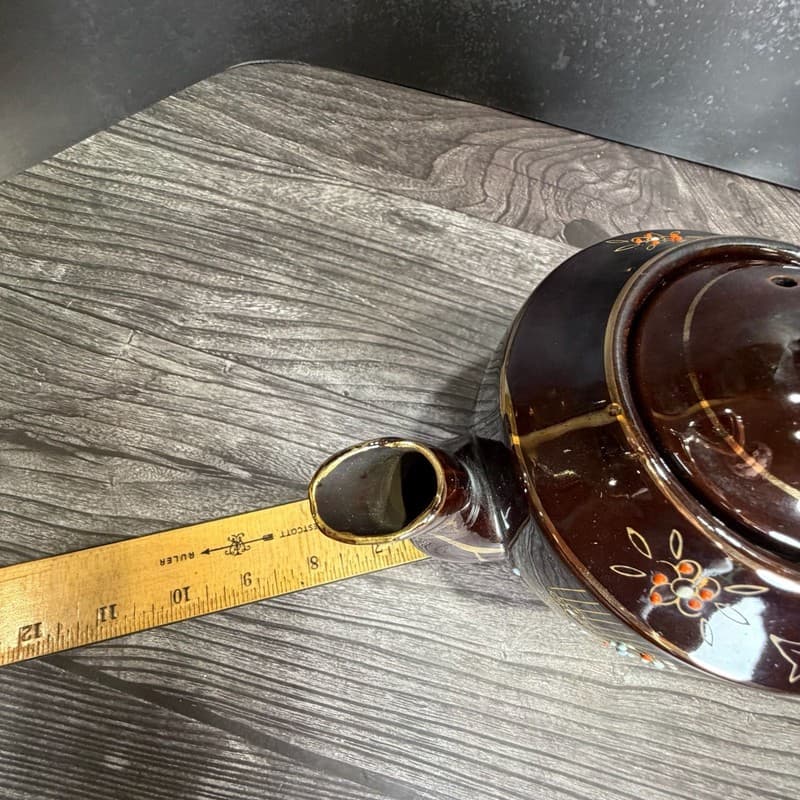 Vintage 1940s Japanese Redware Teapot Brown Glaze Moriage Hand Painted Floral - Thumbnail 14