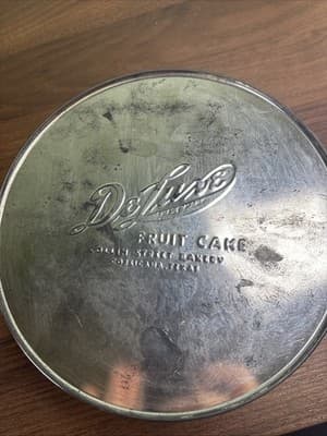 USA Vintage Fruit Cake DeLuxe Collin Street Bakery Tin Container 7" Corsicana TX - Thumbnail 5