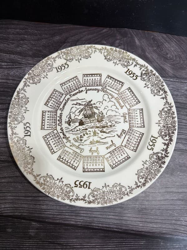 Vintage 1955 Taylor Smith & Taylor Windmill Calendar Plate 10"