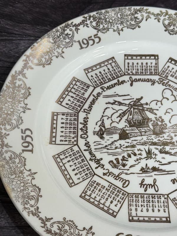 Vintage 1955 Taylor Smith & Taylor Windmill Calendar Plate 10" - Thumbnail 4