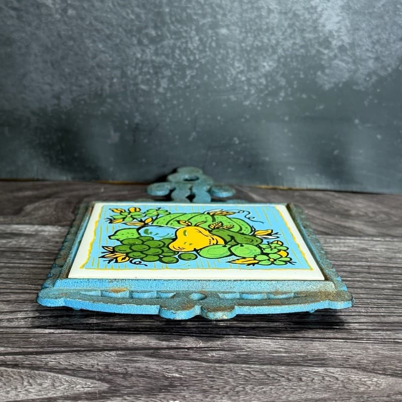 Vintage Japanese Cast Iron and Ceramic Tile Fruit Trivet Wall Hanging - Thumbnail 8