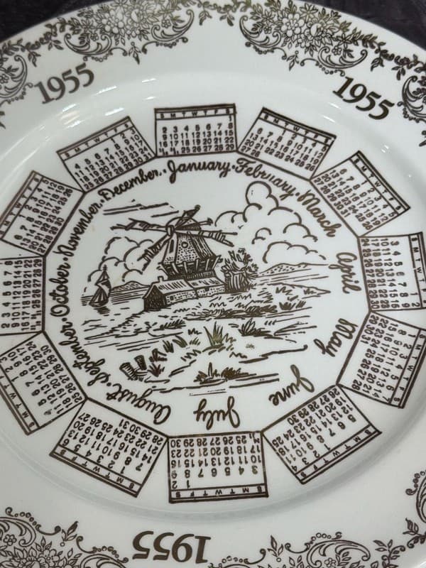 Vintage 1955 Taylor Smith & Taylor Windmill Calendar Plate 10" - Thumbnail 3