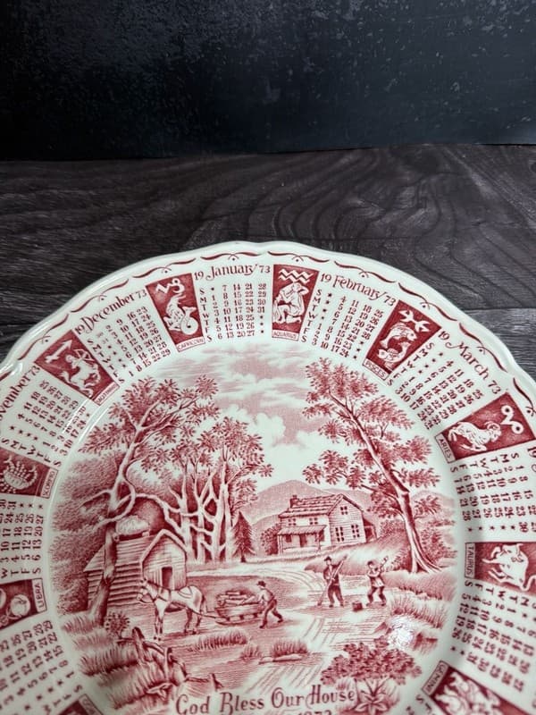 Alfred Meakin 1973 Calendar Plate Red Transferware Zodiac Staffordshire England - Thumbnail 5