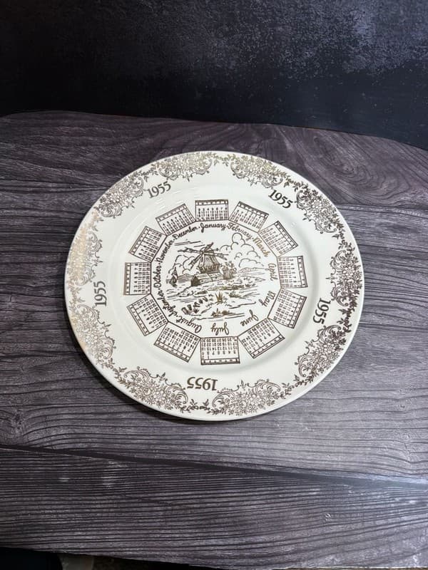 Vintage 1955 Taylor Smith & Taylor Windmill Calendar Plate 10" - Thumbnail 2