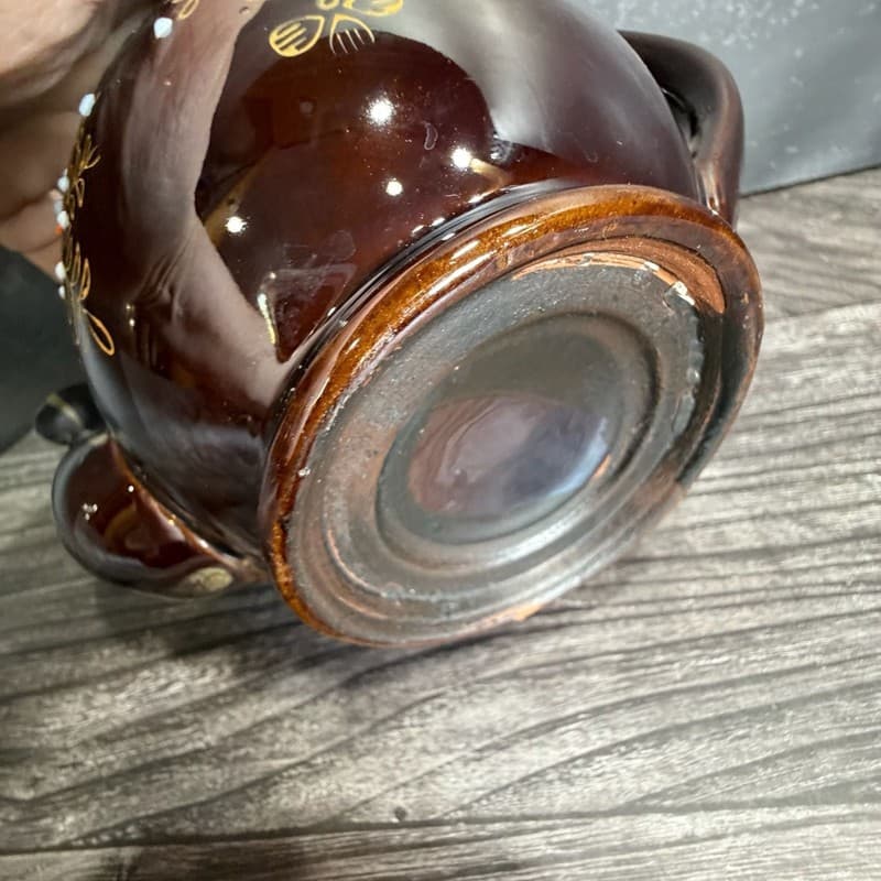 Vintage 1940s Japanese Redware Teapot Brown Glaze Moriage Hand Painted Floral - Thumbnail 11
