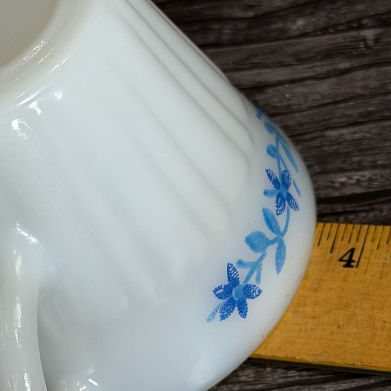 Vintage Termocrisa Mexico Milk Glass Cup Blue Floral Pattern Ribbed 3" - Thumbnail 9
