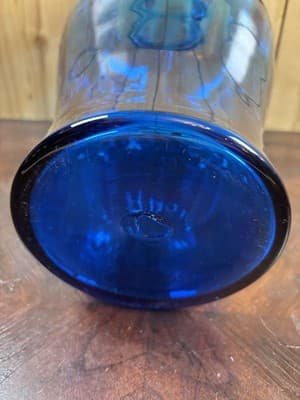 Vintage MCM 13” Hand-Blown Cobalt Blue Large Glass Vase Center Pulled Crimp - Thumbnail 10