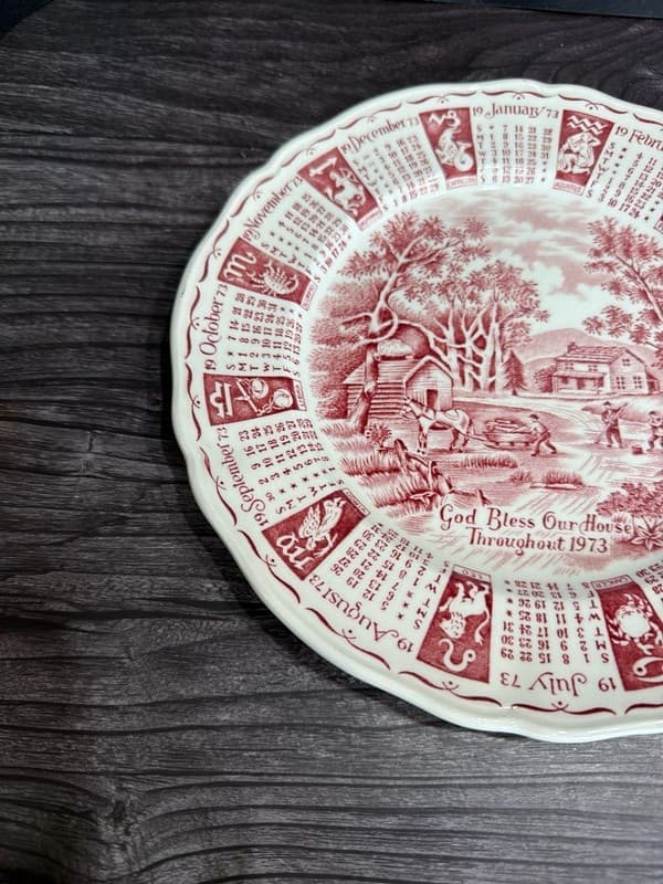 Alfred Meakin 1973 Calendar Plate Red Transferware Zodiac Staffordshire England - Thumbnail 7