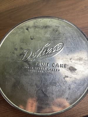 USA Vintage Fruit Cake DeLuxe Collin Street Bakery Tin Container 7" Corsicana TX - Thumbnail 6