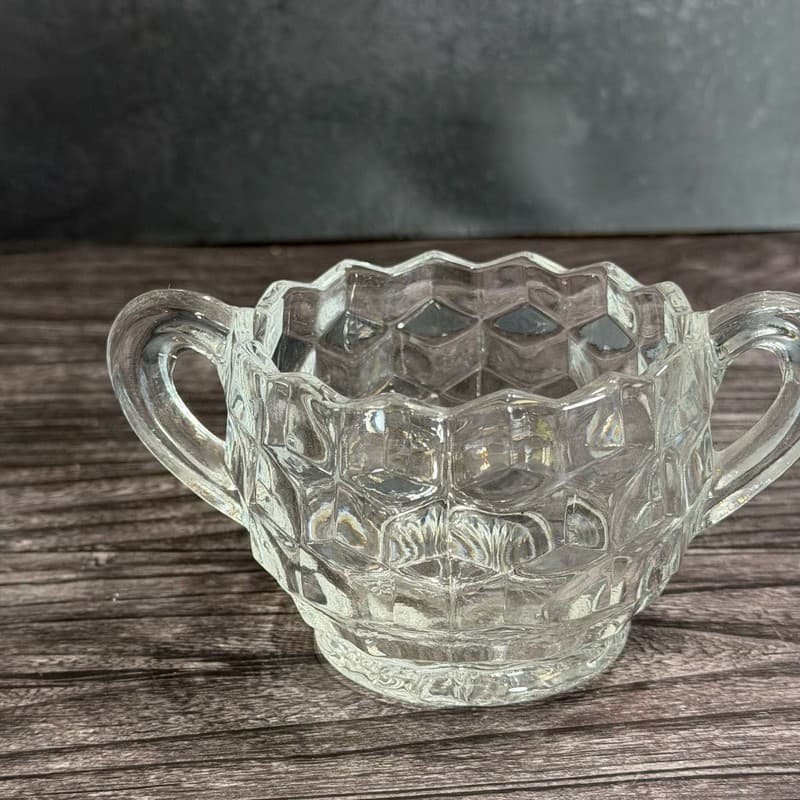 Vintage Fostoria American Clear Glass 3 Piece Creamer Sugar Bowl and Tray Set - Thumbnail 7