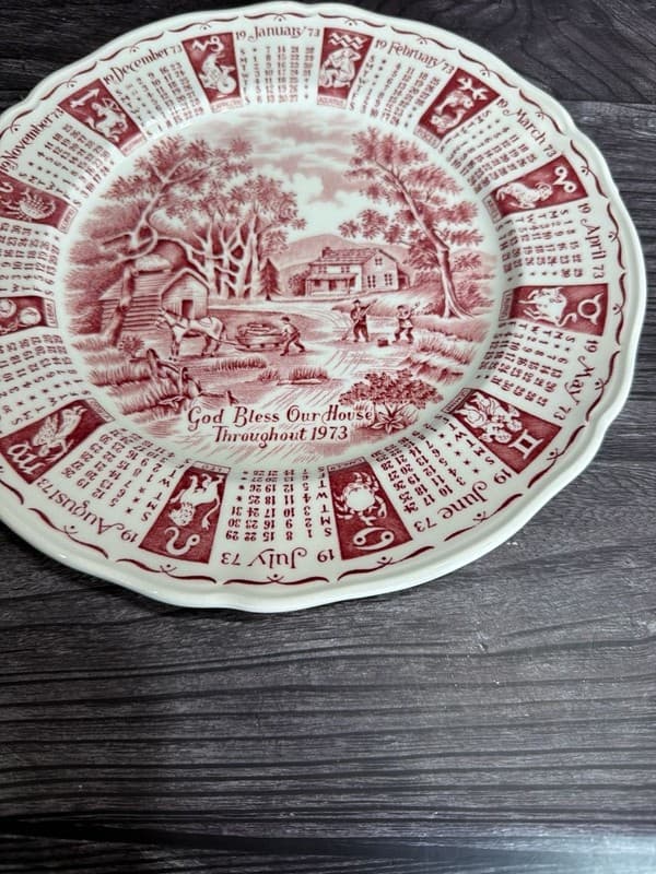 Alfred Meakin 1973 Calendar Plate Red Transferware Zodiac Staffordshire England - Thumbnail 3