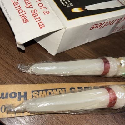 Sculptured Hand Painted Santa Claus 10" Candles Vintage Pair Tapered NOS NIB - Thumbnail 9
