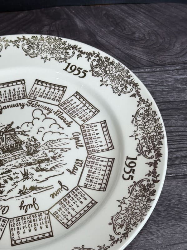 Vintage 1955 Taylor Smith & Taylor Windmill Calendar Plate 10" - Thumbnail 5