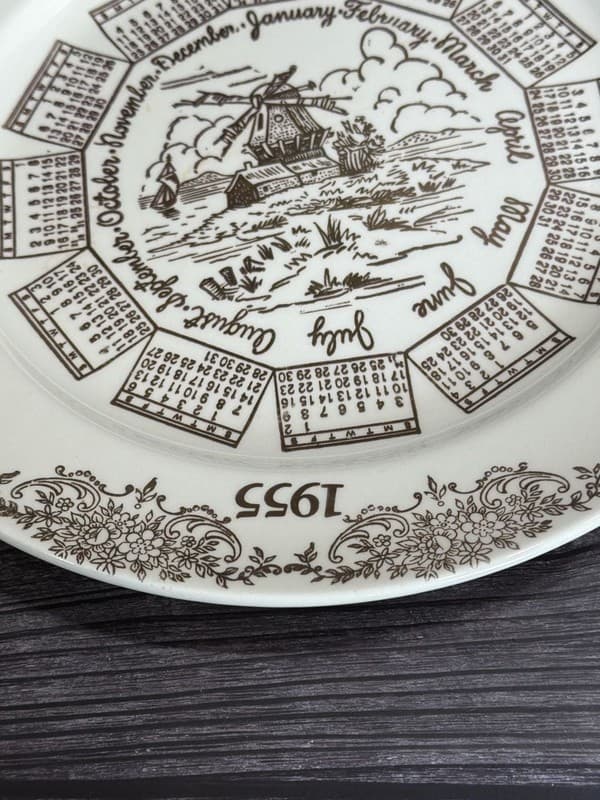 Vintage 1955 Taylor Smith & Taylor Windmill Calendar Plate 10" - Thumbnail 6