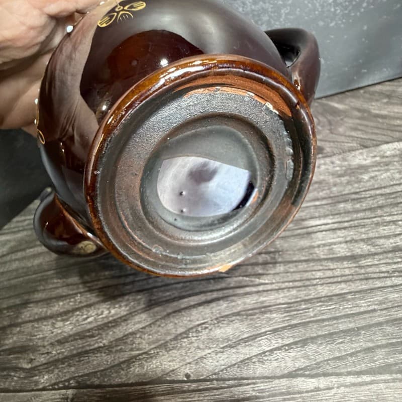 Vintage 1940s Japanese Redware Teapot Brown Glaze Moriage Hand Painted Floral - Thumbnail 12