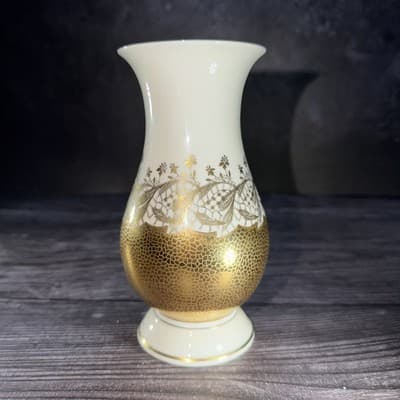 ALKA Kunst Kronach Bavaria MCM Porcelain Cream 22k Gold Vase Vintage Flowers