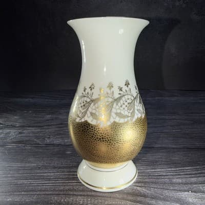 ALKA Kunst Kronach Bavaria MCM Porcelain Cream 22k Gold Vase Vintage Flowers - Thumbnail 6