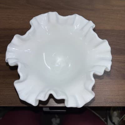 Fenton Milk Glass Hobnail Ruffled Pedestal Compote Candy Dish 6" Tall - Thumbnail 4