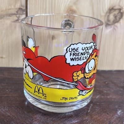 VTG Garfield Odie Coffee Cup Skateboard Use Friends 1978 McDonalds Glass Mug - Thumbnail 8