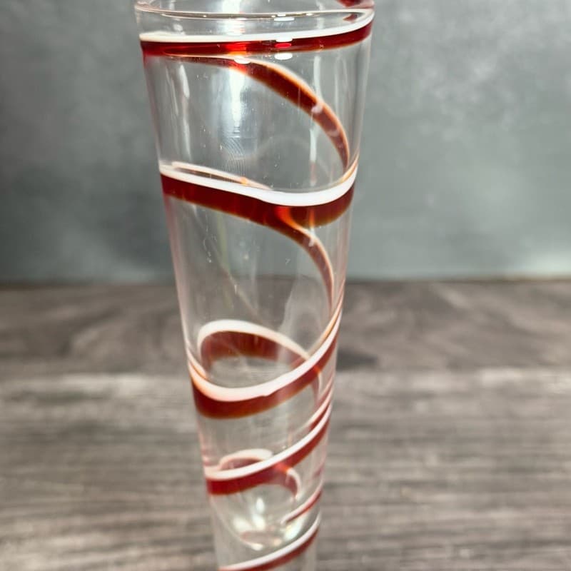 Red and White Swirl Art Glass Cordial Tapered Liqueur Glass - Thumbnail 3