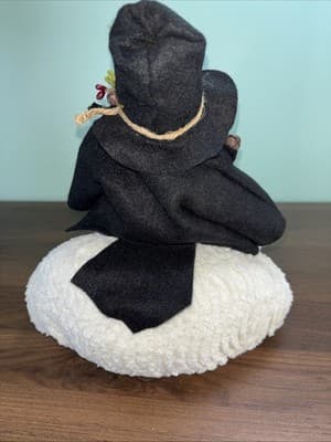 Handmade Chenille Stuffed Snowman Lighted Top Hat Rustic Weighted Door Stop - Thumbnail 7